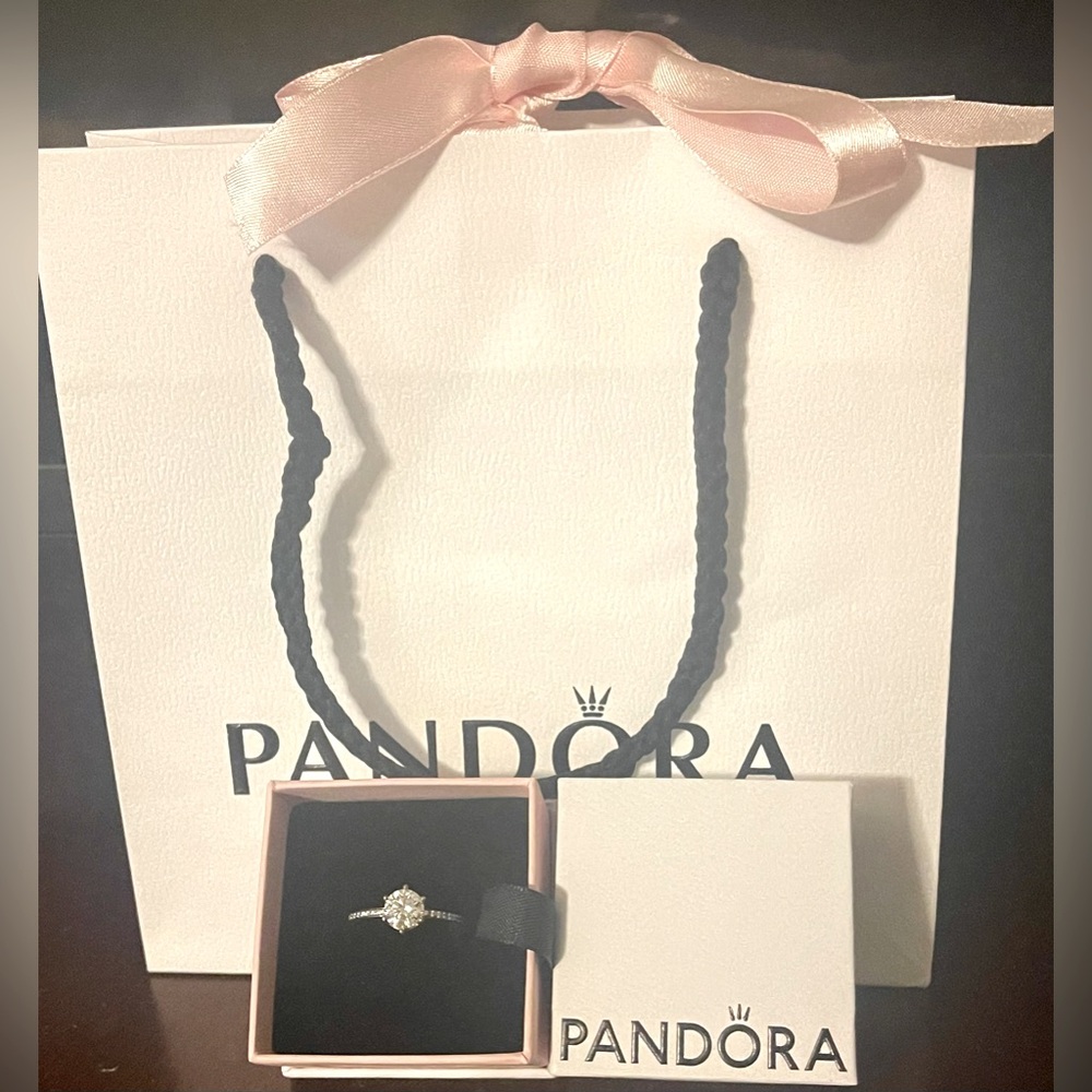 Authentic Pandora Sparkling Crown Solitaire Ring Size 7 with Box And Bag.